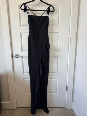 Windsor Black Ruffle-Detail Dress with Slit